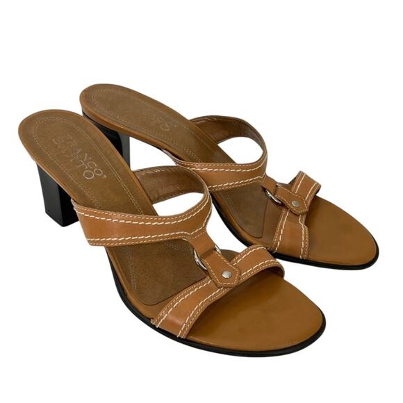 Franco Sarto Womens Sandals 7.5M Brown Tan Leather Slip On Block Heel Y2K Resort - Picture 2 of 10